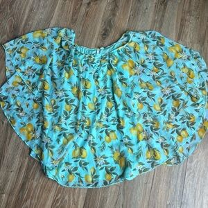 NWT Cato Lemon Print Poncho Blouse Plus 22/24W Lined Sheer Summer Top